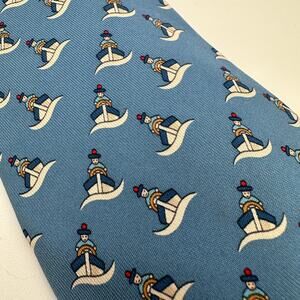 HERMES-PARIS 100% Silk Mens Tie "Boat Rider" Toy Boat & Captain